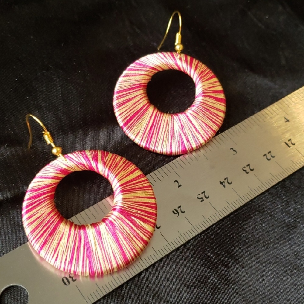 Pink Thread Earrings - Picture 3 of 4